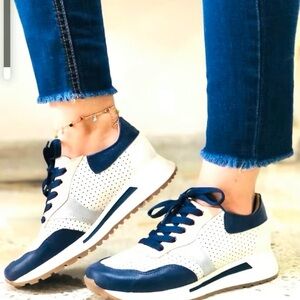 Women's Navy and White Sneakers